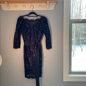 Tadashi Shoji Lace and Sequin Dress with Belt